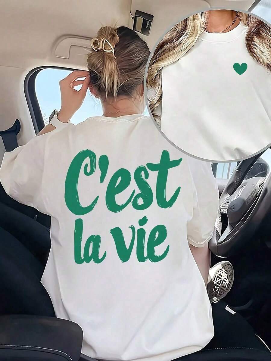Camiseta casual de manga corta para mujer con cuello redondo - estampado, tela suave y cómoda, lavable a máquina, top de verano, blanca 100% algodón. - Blanco - Ver 1
