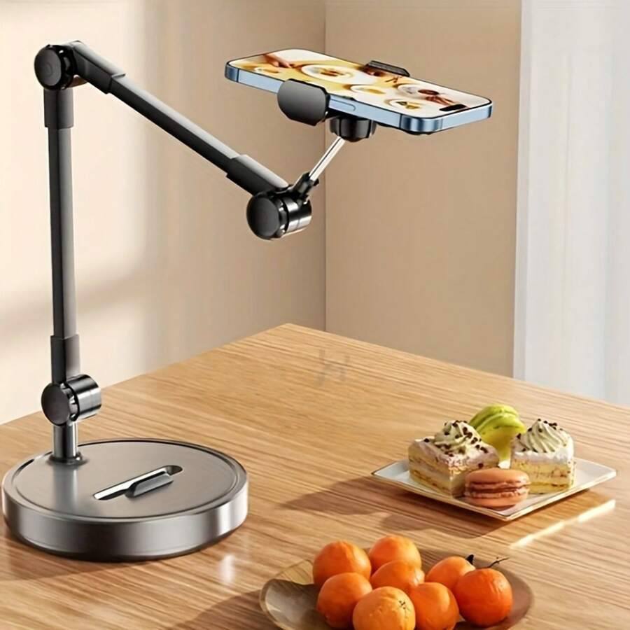 Desktop Dual-Phone Stand - 2-In-1 Simultaneous Holder With Weighted Base And 360° Adjustable Arms - Ideal For Live Streaming, Overhead Shots, And Online Learning