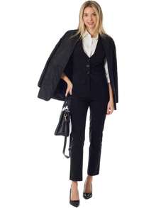Women's Racerback Tuxedo Vest Slim Fit Stretch Waistcoat Versatile Dressy Casual Sleeveless Layered Outfit - màu đen - Xem 5