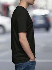 PLAIN ROUND NECK SHORT SLEEVE T-SHIRT - 黑色 - 查看 2