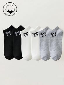 3/5/10/15/20/30雙黑白灰純色時尚女襪，可愛蝴蝶結船襪短襪，男襪，舒適極簡百搭休閒，2/6/10/20/30/60雙薄款透氣一次性襪，春夏全天舒適 - 彩色 - 查看 5