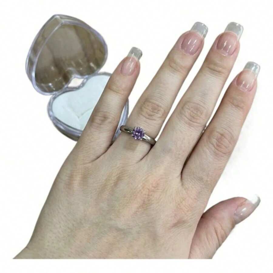 Stainless Steel Silver Solitaire Ring 5mm Graduation, Debutante - Purple - View 1