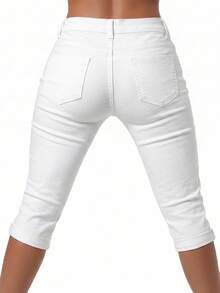 Quần jean nữ dáng Capri thanh lịch, casual, rách gấu, phù hợp đi làm và đi chơi mùa thu, màu trắng - trắng - Xem 2