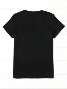 1 T-Shirt With Letter Print "I Appreciate My Grandson" For Autistic Grandmother, Casual Round Neck, 100% Fabric, Fashionable Short-Sleeved T-Shirt For All Seasons. - 黑色 - 查看 2