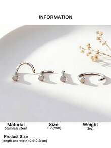 Set de 4 piezas de anillos/pendientes para la nariz de acero inoxidable con formas S, L y C para mujeres, adecuados para festivales, temas punk y uso diario - 4 piezas - Ver 7