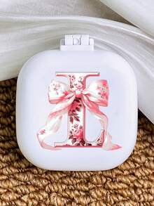 粉色蝴蝶结字母图案迷你梳子带镜子，便携式双功能化妆镜梳，女士可折叠气垫按摩刷，适合旅行、露营、办公、出差、演出等场合 - 彩色 - 查看 25