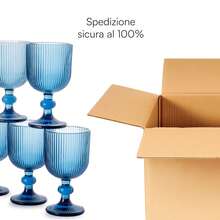 Baroni Home 6er-Set farbige Glasgläser mit geprägten Streifen, 20 cl, elegante, spülmaschinenfeste Gläser, 8 x 8 x 14,5 cm, Blau - Blau - Übersicht 5