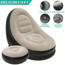 Modern Inflatable Leisure Chair With Footrest, Portable PVC Slouchy Sofa, Thickened With Cushion Air Sofa, Plastic Frame Multi-Functional Mixed Color Design, Suitable For Living Room, Bedroom, Balcony, Camping, Outdoor - Comfortable and Casual Style - View 4