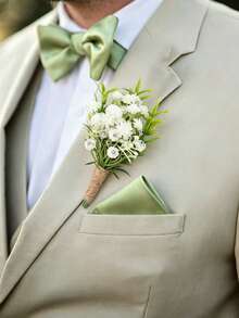 6pcs/1pc White And Green Baby's Breath Groom Boutonniere Set - Handmade Wedding Flowers Suitable For Groom, Groomsmen Boutonnieres For Weddings, Proms, Anniversaries, Homecoming Dances And Country Autumn Occasions - Multicolor - View 8