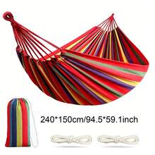 2-Person Colorful Canvas Hammock Set, Suitable For Patio, Garden, Backyard And Indoor/Outdoor Use - Includes Storage Bag + Ropes (Red, Blue), Camping Equipment - Blue - View 15