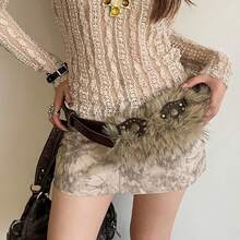 1pc Coffee Color BOHO Waist Belt, Fuzzy Decor Retro Women's Belt, Rivet Waist Belt, Suitable For Shirts, Shorts, Dresses, T-Shirts, Pants, Suitable For Daily Life, Parties, Music Festivals, Campus, Mother's Day - Coffee - View 2
