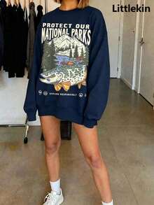 90s National Parks Unisex Sweatshirt Granola Girl Shirt Respect    Local Wildlife Pullover Hiking Camping Clothes Wanderlust Shirt - 藏青色 - 查看 3