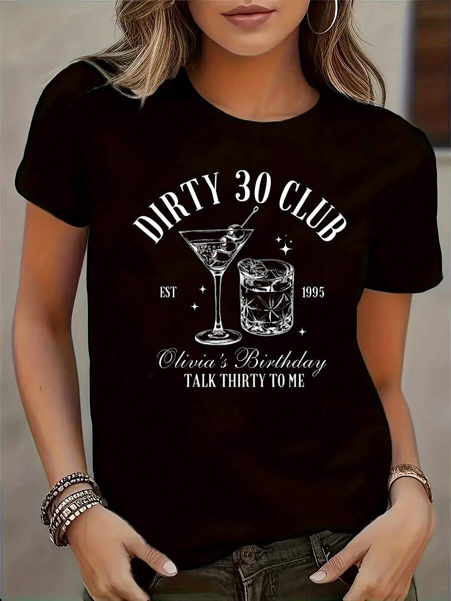 T-Shirt with Creative Highball Glass Printed Design