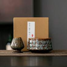 宋代古董抹茶碗套装，包括抹茶筅、日式茶碗、搅拌棒、茶刷和窑烧陶瓷器皿 - 窯變白-2件套 - 查看 9