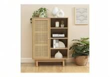 DOMAIA Buffet NALORA effet chêne et cannage rotin 1 porte 80cm - Marron - Voir 2
