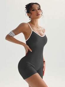 Summer Tops Summer Outfits For Women Summer Outfits Solid Ruched Backless Cami Unitard Romper Summer Elegant Romper - Grey - View 3