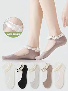1/2/3/5 đôi tất nữ cổ ngắn ren đen trắng, tất mỏng dễ thương có nơ ren, kiểu dáng ballet, mùa xuân/hè. - Nhiều màu - Xem 2
