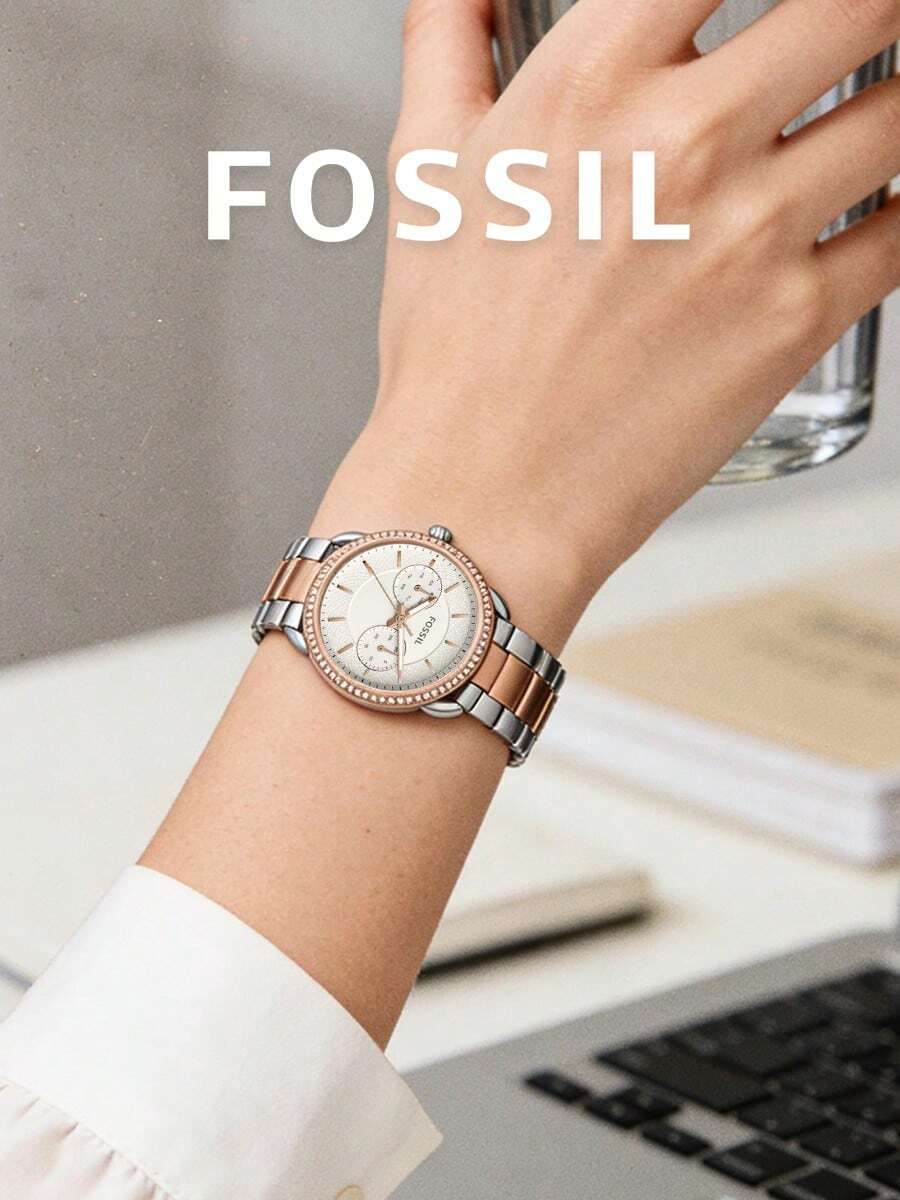 Women's Elegant Dual-Tone Metal Band Quartz Watch, Luxury Rhinestone Bezel, Textured Dial, Multi-Function Sub-Dials, Classic Fashion Formal Jewelry Watch For Daily, Office, Date, Wife, Girlfriend, Holiday Gift - Rose Gold - View 1
