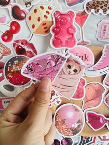 55pcs Pink Downtown Stickers Waterproof PVC Gift Cartoon Decoration Scrapbook Laptop Luggage Guitar Water Cup Phone Case DIY Decal - 55pcs - View 5