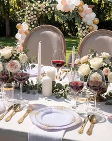 350PCS Golden Plastic Plates- Disposable Plates Include 50 Of Each 9" Dinner Plates, 7" Cute Dessert Plates, 9oz Cups & Spoons Forks Knives Napkins Cutlery For Weddings & Party & 2026 New Year, Birthday, Catering Events - Dinnerware Set Exquisite For 50 Guest Service - Elegant & Sturdy - White - View 5