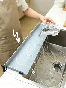 1pc Durable Silicone Splash Guard - Kitchen Sink Splash Protector - Waterproof Barrier To Prevent Spills - Protects Countertops From Water Stains - Suitable For Home And Professional Kitchens, Labs, Sinks, Basins And Bowls (Please Read Installation Instructions Carefully, Improper Installation May Cause Instability.) - Black - View 3
