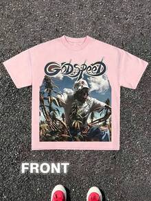 GODSPEED OUTDOOR GRABBA Street Wear, Y2K 180g Pure Cotton Round Neck Short Sleepe T-Shirt, Funny Black Graphic Tee, Breathable, Comfortable And Skin-Friendly Fabrics Suitable For Summer Wear And As A Gift - 粉色 - 查看 2