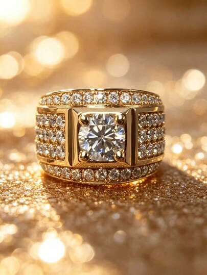 1 chiếc nhẫn đính hôn thời trang, thiết kế unisex với đá Cubic Zirconia trang trí - Thích hợp cho đám cưới, tiệc tùng và làm quà tặng.