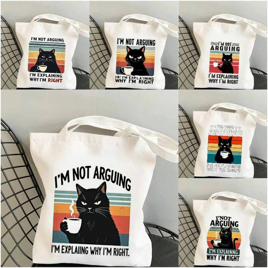 No estoy enucendo bolso de lona con diseño de gato divertido, bolso de mano ligero y espacioso para ir de compras, trabajo, escuela o viajes, ecológico - 5-HZB - Ver 1