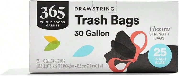 365 By Whole Foods Market, Flextra Strength Drawstring Trash Bags, 30 Gallon, 25 Count - 顏色A - 查看 1