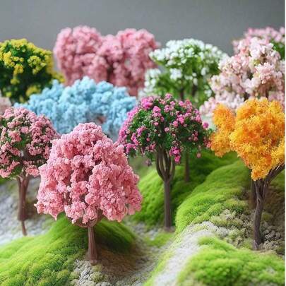 6pcs Artificial Model Trees, Miniature Landscape Simulation Trees, Imitation Sakura Trees, PVC Artificial Green Decorations, Colorful Miniature Garden Trees And Plants, Suitable For DIY Fairy Garden, Glass Container Decor, Gardening Miniature Models, Home Decor, Desktop Decor, Fairy Garden Decor, Bedroom Decor, Valentine's Day Gift (1/3/6pcs Set)