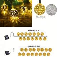1 Set 20/30 LED Moroccan Solar String Lights, 8 Lighting Modes, Colorful Lights For Patio, Wedding, Party, Eid, Outdoor Garden Decor - Solar Morocco - View 5