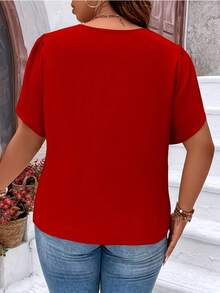 Blusas elegantes de gasa con cremallera para mujer, camisa informal de talla grande para oficina, Tops sólidos con cuello en V, ropa femenina de verano - Rosa - Ver 2