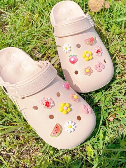 14pcs Fashionable Versatile Flower & Watermelon Shoe Clips, Detachable DIY Decorations For Women's Sandals, Slippers, Beach Bags, Suitable For Holidays And Birthday Party Gifts