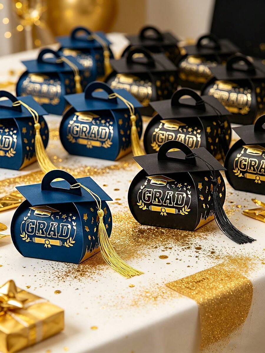 40pcs/20pcs/10pcs Graduation Cap Gift Boxes, Graduation Party Favors Candy Boxes With Tassels, Desktop Decor For 2026 Graduates - Multicolor - View 1