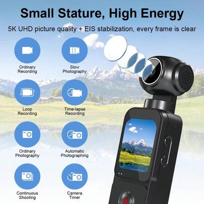 Acer S360, 5K HD Portable Camera, Vlog Camera, 270° Rotating Wide Angle Lens, Support External Microphone And TF Card, Handheld Camcorder For Beginner, Outdoor Travel, WiFi Personal Recorder