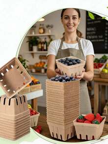 5-20pcs Natural Wood Pulp Fiber Berry Baskets, Small Molded Fruit Baskets Suitable For Strawberries, Blueberries, Raspberries, Vegetable Display, Farmers Market, Grocery Store, Fruit Picking - Multicolor - View 3