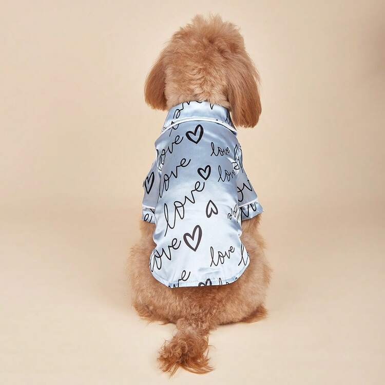 1pc Pet Dog Sleepwear, LOVE Print Lightweight Comfortable Dog Pajamas, Suitable For Small And Extra Small Dogs, Cat/Dog Clothes, Mother's/Father's Day Gift - Blue - View 11