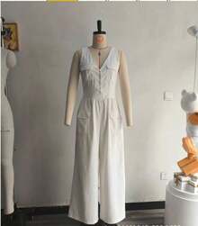 Sleeveless Wide-Leg Jumpsuit For Women In A Workwear Style |     A Relaxed And Casual Vibe, Suitable For Vacation Outings And Light Leisure Gatherings - 白色 - 查看 7