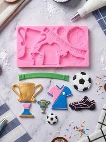 SikeSike 1 pieza Molde de silicona con forma de balón de fútbol, jersey, zapatilla deportiva, trofeo, apto para decoración de pasteles, chocolate, caramelos, pudines - Multicolor - Ver 9