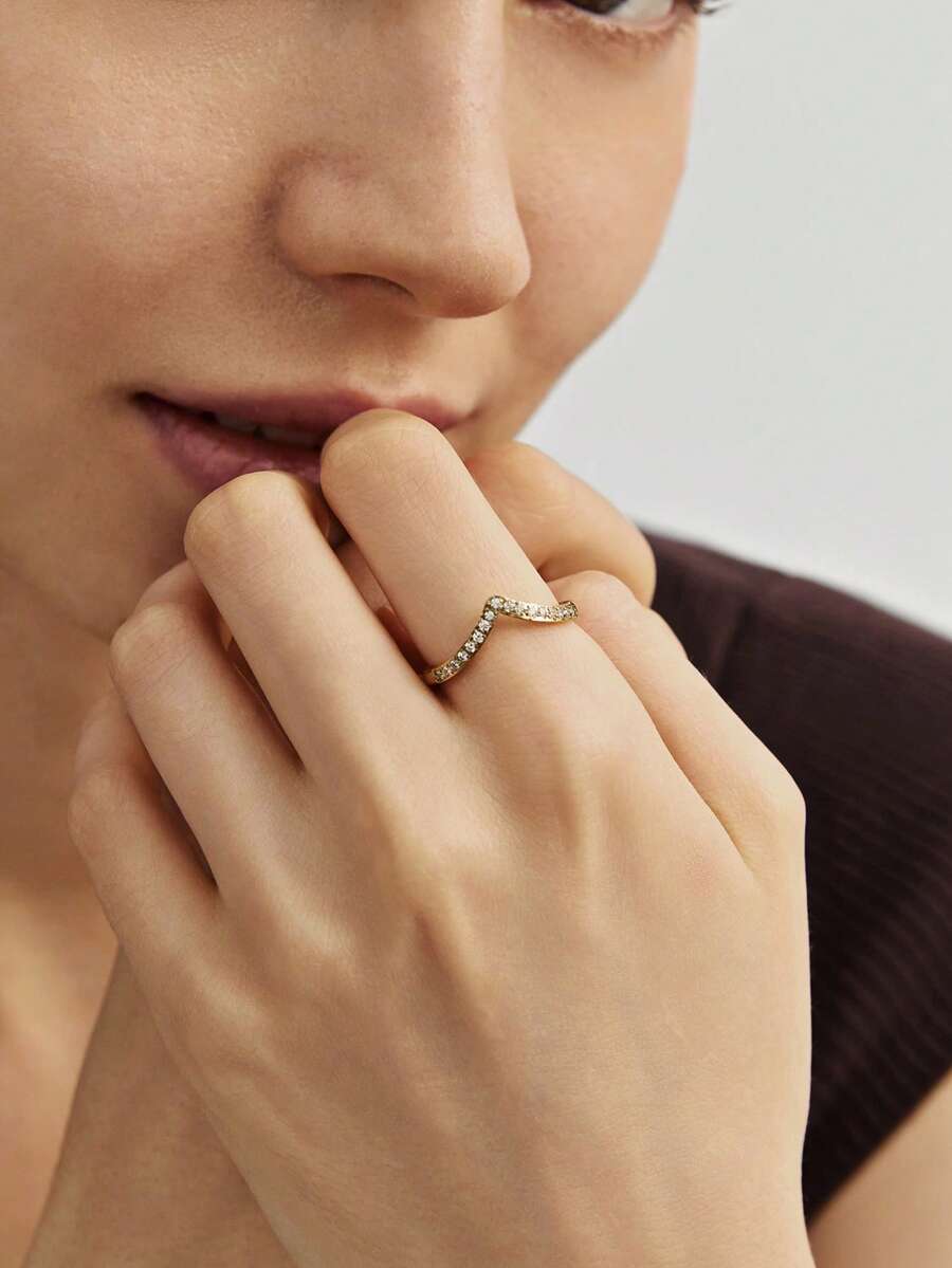 1 件 V 形方晶锆石戒指，18K 镀金，方晶锆石珠宝，适合女性、母亲、妻子、女孩、生日礼物 - 金黃色 - 查看 1