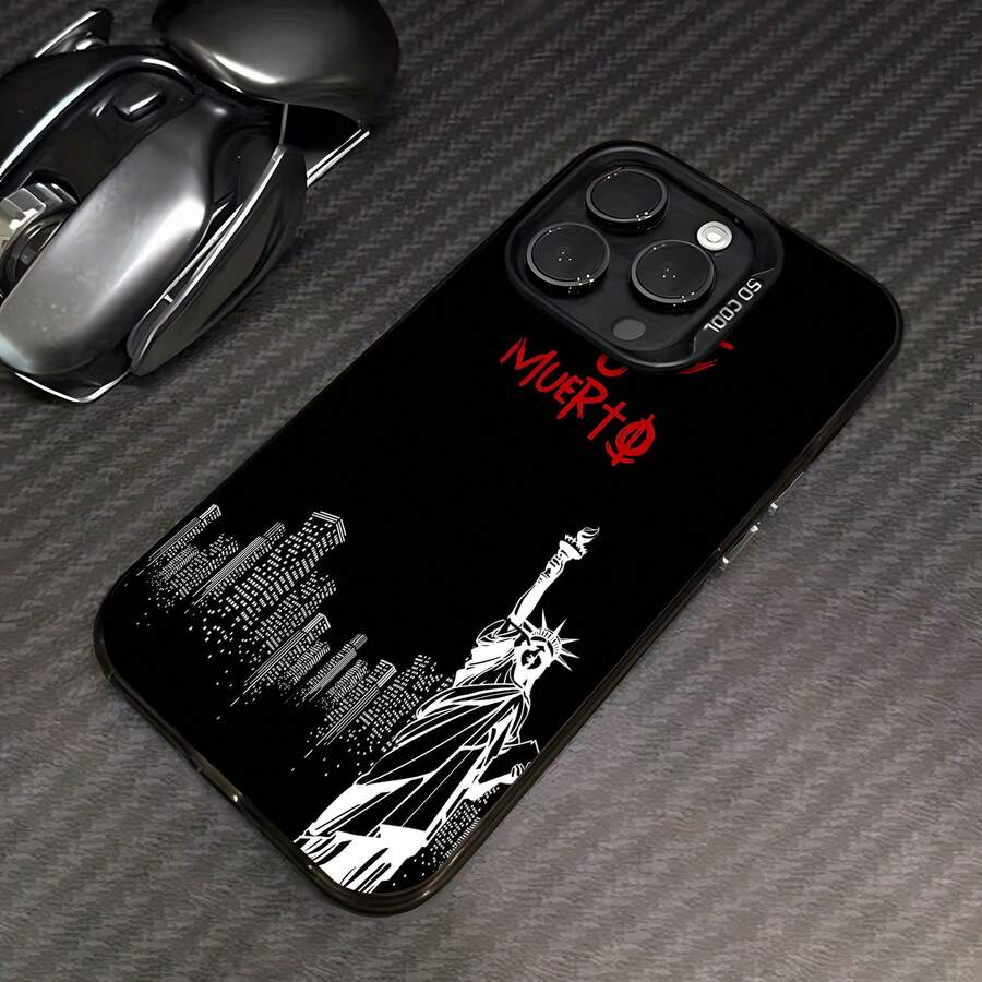 Estatua de la Libertad tema anárquico negro y rojofunda de teléfono Fundas compatibles con ,Apple,VIVO,OPPO,,, y Honor.Fabricadas en silicona TPU,ofrecen protección contra golpes y caídas. - Negro - Ver 1