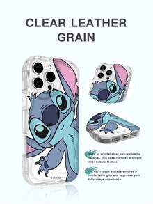1 pieza Nuevo estuche protector anti-caída de alta densidad con cojín de aire, diseño minimalista y lindo de Stitch de Disney con licencia oficial, cubierta de protección gruesa compatible con Apple iPhone 17 Pro Max/Air, 16, 11/12/13/14 Plus, XR, 15 Pro Max - transparente - Ver 2