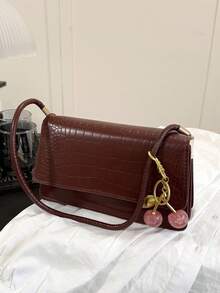 Fashion Crocodile Embossed Flap Bag Shoulder Bag - Brown - View 4