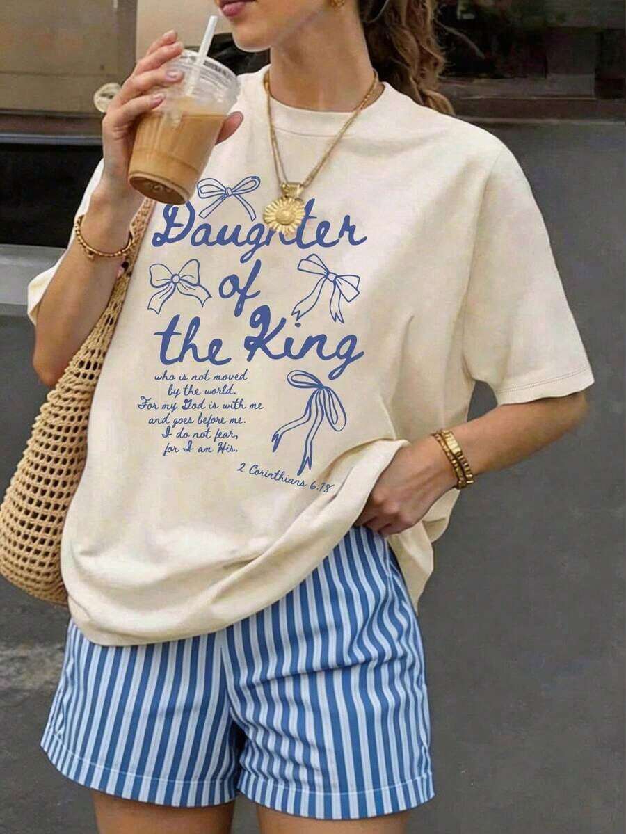 Camiseta de mujer, camiseta de manga corta con estampado gráfico de estilo casual urbano, top de verano lindo - Camiseta unisex de algodón holgada de manga corta con cuello redondo de estilo vintage urbano, blusas para mujer, playeras de mujer, blusas casuales para dama. - Albaricoque 6 - Ver 1