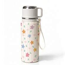 1 Stück 600ml isolierter Becher mit Blumen-Schleife, vakuumisolierter Becher mit Griff und Trageband, Edelstahl-Innenfutter, Kalt- & Heißgetränke Reisebecher, tragbarer Wasserbecher für Frauen, perfektes Urlaubsgeschenk - Weiss - Übersicht 12