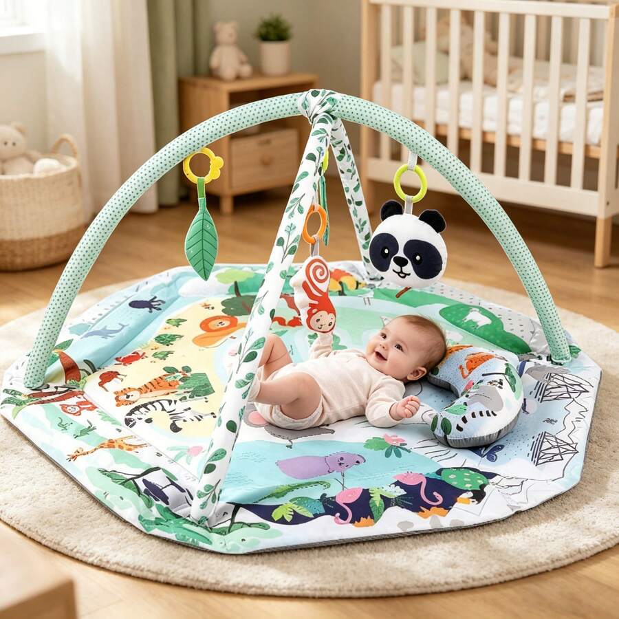 Baby Play Gym & Activity Mat, Tummy Time Baby Play Mat With,Baby Activity Gym Center Promote Visual, Hearing, Touch, Cognitive Sensory Development & Motor Skills Mat, Newborn Infant Baby Essentials Gift - 綠色 - 查看 1