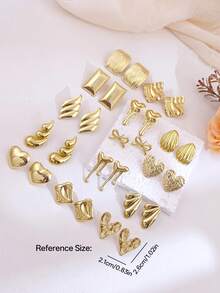 3/6 Paia di orecchini dorati assortiti, con forme geometriche asimmetriche, rettangolari e a cuore, orecchini in acciaio inossidabile alla moda e unici, adatti per uso quotidiano, vacanze, regali, accessori di gioielleria eleganti per donne e ragazze, adatti anche per matrimoni, versatili per abiti casual - Dorato - Visualizzare 9