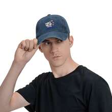 Unisex Cat Saranghae (I Love You) Washed Baseball Cap Classic Curved-Brimmed Truck Hat Adjustable Sun Hat Idea Gift - Navy Blue - View 4