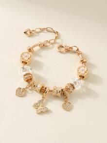 Fashion Plated Beaded Charm Pendant With Heart & Butterfly Pendants, For Daily Wear - Multicolor - View 4