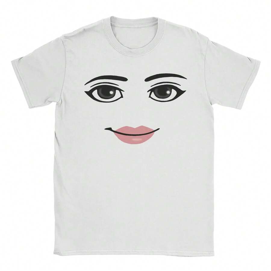 Round Neck Short Sleeve Clothing Summer Novelty Harajuku Streetwear Robot Robloxs Woman Face Game Tshirt Aesthetic Clothes Comfortable Round-Neck Casual Pure Cotton T-Shirt Printed With Fashionable Sports Graphic Patterns, Unisex Couple Style, Y2K Street Style, Suitable For Holiday Celebrations, Mother'S Day, Father'S Day, Independence Day, Women'S Short Sleeves, Birthday Gifts - trắng - Xem 1